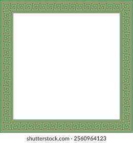 Vector gold with green classic Greek square ornament. Rectangle of Ancient Greece and Roman Empire. Byzantine painting of walls, floors and ceilings. Decoration of European palaces.
