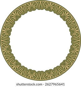 Ouro vetorial com ornamento verde clássico grego redondo. Círculo da Grécia Antiga e do Império Romano. Pintura bizantina de paredes, pisos e tetos. Decoração de palácios europeus.

