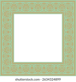 Ouro vetorial com ornamento quadrado grego clássico verde. Retângulo da Grécia Antiga e Império Romano. Pintura bizantina de paredes, pisos e tetos. Decoração de palácios europeus.
