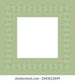 Ouro vetorial com ornamento quadrado grego clássico verde. Retângulo da Grécia Antiga e Império Romano. Pintura bizantina de paredes, pisos e tetos. Decoração de palácios europeus.
