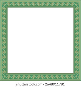Vector gold with green classic Greek square ornament. Rectangle of Ancient Greece and Roman Empire. Byzantine painting of walls, floors and ceilings. Decoration of European palaces.
