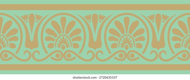 Vetor ouro e verde clássico sem emenda europeia nacional. Padrão étnico dos povos românicos. Fronteira, quadro da grécia antiga, império romano.