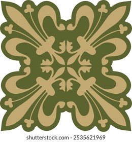 Oro Vector con adorno gótico verde. Arte medieval europeo. Patrones tradicionales de catedrales católicas.
