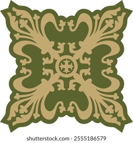 Vector gold with green gothic ornament. Medieval European art. Traditional patterns of Catholic cathedrals.
