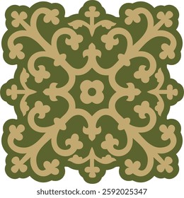 Vector gold with green gothic ornament. Medieval European art. Traditional patterns of Catholic cathedrals.
