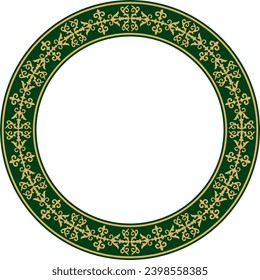 Vector gold and green Kazakh national round pattern, frame. Ethnic ornament of the nomadic peoples of Asia, the Great Steppe, Kazakhs, Kirghiz, Kalmyks, Mongols, Buryats, Turkmens