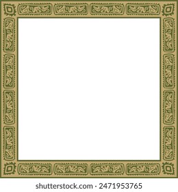 Vector gold and green native american folk ornament. Square pattern, scarf of the peoples of America, Aztec, Incas, Maya