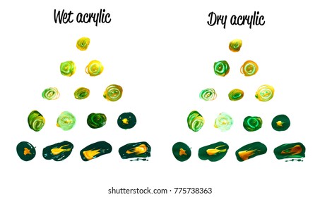 Vector gold and green paint smear stroke set. Abstract red gold glittering textured art illustration. Wet and Dry Acrylic Texture Paint Illustration. Hand drawn brush strokes vector design elements.
