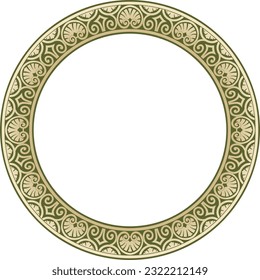 Vector gold and green round classic renaissance ornament. Circle, ring european border, revival style frame.
