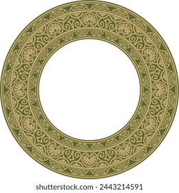 Vector gold and green round classic renaissance ornament. Circle, ring european border, revival style frame.
