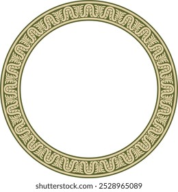 Vector gold and green round classic renaissance ornament. Circle, ring european border, revival style frame.
