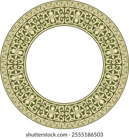 Vector gold and green round classic renaissance ornament. Circle, ring european border, revival style frame.
