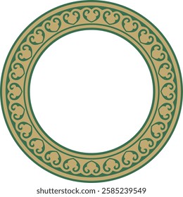 Vector gold with green round classic byzantine ornament. Circle, ring, border, Ancient Greece, Eastern Roman Empire frame. Decoration of the Russian Orthodox Church
