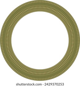 Vector gold and green round classical Greek meander ornament. Pattern, circle of Ancient Greece. Border, frame, ring of the Roman Empire.
