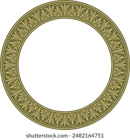 Vector gold and green round classical Greek meander ornament. Pattern, circle of Ancient Greece. Border, frame, ring of the Roman Empire.
