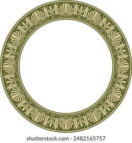 Vector gold and green round classical Greek ornament. European ornament. Border, frame, circle, ring Ancient Greece, Roman Empire.

