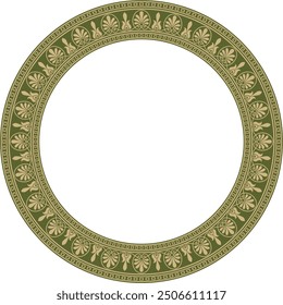 Vector gold and green round classical Greek ornament. European ornament. Border, frame, circle, ring Ancient Greece, Roman Empire.
