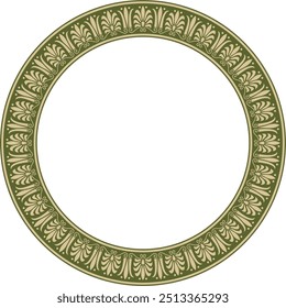 Vector gold and green round classical Greek ornament. European ornament. Border, frame, circle, ring Ancient Greece, Roman Empire.
