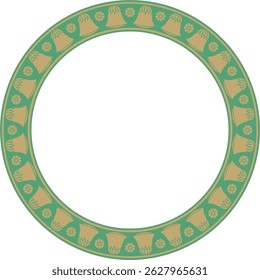 Vector gold with green round Egyptian ornament. Circle, frame, ring of ancient Egypt.Pattern of lotus flowers and sun
