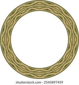 Vector gold with green round national Indian ornament. Circle, ring, border, ethnic Hindu frame.
