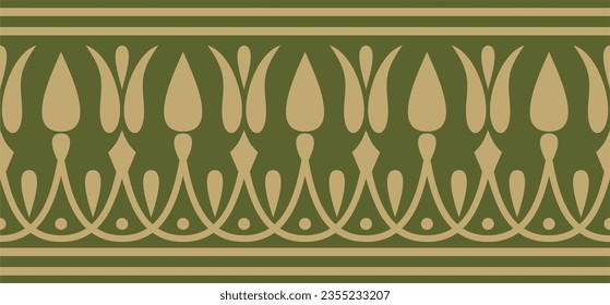 Vector gold and green seamless classical Greek meander ornament. Pattern of ancient Greece. Border, frame of the Roman Empire.
