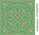 Vector gold with green square classic byzantine ornament. Rectangle, border, Ancient Greece, Eastern Roman Empire frame. Decoration of the Russian Orthodox Church
