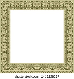 Vector gold and green square classic renaissance ornament. Endless european border, revival style frame.
