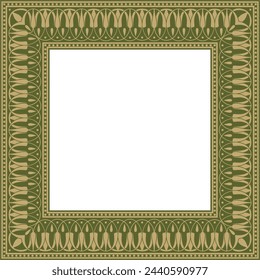 Vector gold and green square classic greek meander ornament. Pattern of ancient Greece. Border, frame of the Roman Empire.
