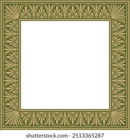 Vector gold and green square classic greek meander ornament. Pattern of ancient Greece. Border, frame of the Roman Empire.
