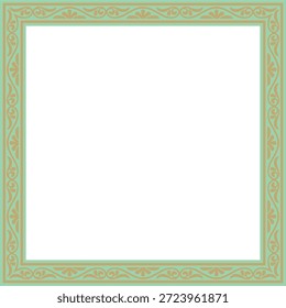 Ouro vetorial com ornamento clássico bizantino quadrado verde. Retângulo, fronteira, Grécia Antiga, quadro Império Romano do Leste. Decoração da Igreja Ortodoxa Russa
