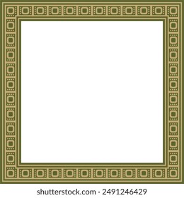 Vector gold with green square Egyptian ornament. Rectangle, frame, ancient Egypt.Pattern of lotus flowers and sun
