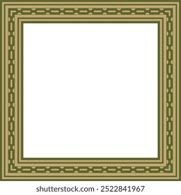 Vector gold with green square Egyptian ornament. Rectangle, frame, ancient Egypt.Pattern of lotus flowers and sun
