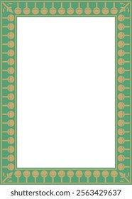 Vector gold with green square Egyptian ornament. Rectangle, frame, ancient Egypt.Pattern of lotus flowers and sun
