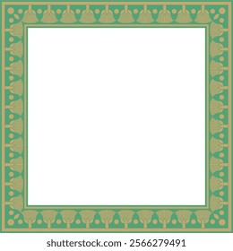 Vector gold with green square Egyptian ornament. Rectangle, frame, ancient Egypt.Pattern of lotus flowers and sun
