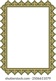 Vector gold with green square Kazakh national ornament. Ethnic pattern of the peoples of the Great Steppe,
