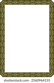 Vector gold with green square Kazakh national ornament. Ethnic pattern of the peoples of the Great Steppe,
