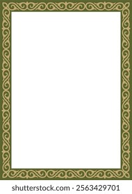 Vector gold with green square Kazakh national ornament. Ethnic pattern of the peoples of the Great Steppe,
