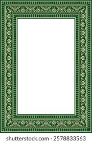 Vector gold with green square Turkish national ornament. Ottoman border, frame. Ethnic floral rectangle, Seljuk Turks pattern. Decoration of the Sultan's palaces.
