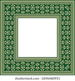 Vector de oro con adorno nacional turco cuadrado verde. Frontera otomana, marco. Rectángulo floral étnico, patrón de turcos selyúcidas. Decoración de los palacios del sultán.
