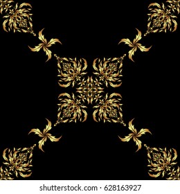 Vector gold grill on a black background. Golden abstract geometric seamless pattern. Art deco style, trendy vintage design element. Beautiful artdeco template with elements in gold gradient.
