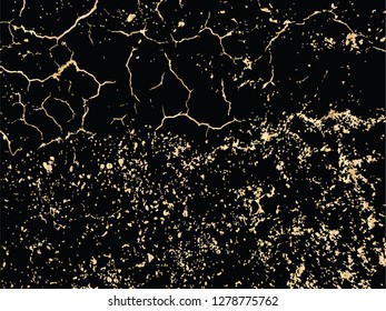 Vector gold grunge texture. Patina scratch golden elements. Trendy background for design, party, invitation, web, banner, birthday, wedding card. 
