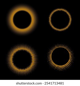 Círculos de semitono de oro de Vector aislados sobre fondo negro.