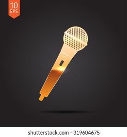 Vector Gold Hand Microphone Icon On Dark Background 