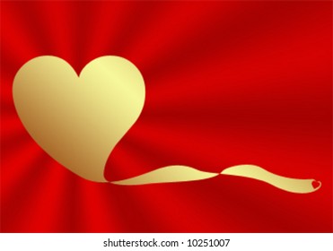 Vector Gold Heart on Red