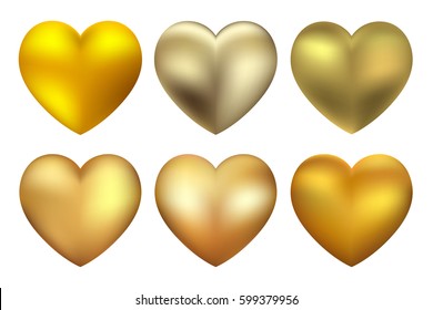 Vector gold heart.Golden heart icon set.