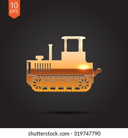 Vector gold heavy machine icon on dark background 