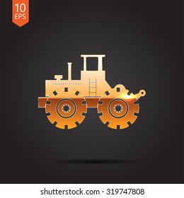Vector gold heavy machine icon on dark background 
