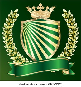 Vector of gold heraldic symbols on green background