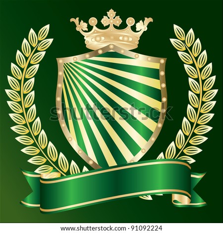 Vector of gold heraldic symbols on green background