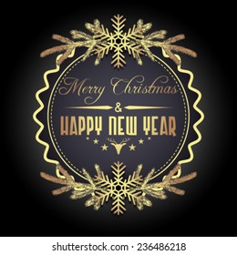 Vector gold holiday label, background illustration